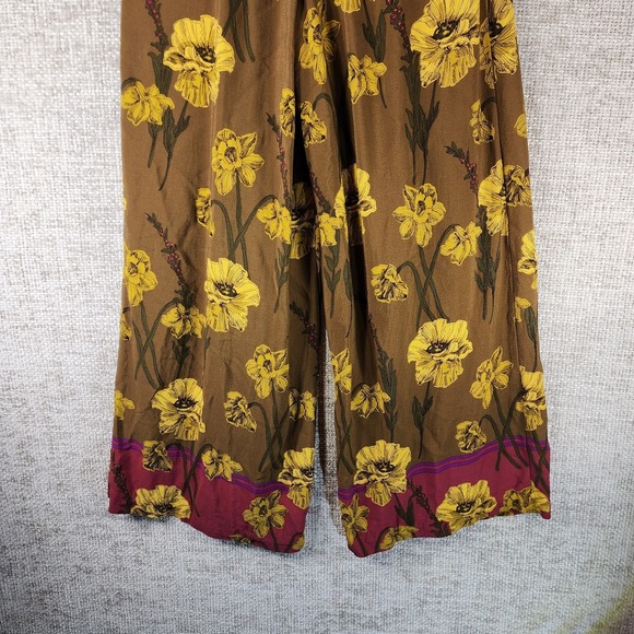 Anthropologie MAEVE Terrace Floral Wide Leg Pants Womens 2 Brown Gold Smocked - Picture 12 of 14